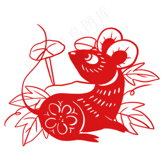 红色窗花老鼠剪纸,免抠元素