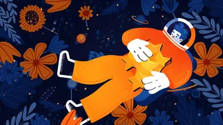 宇航员治愈系星星花卉人物星球横幅配图