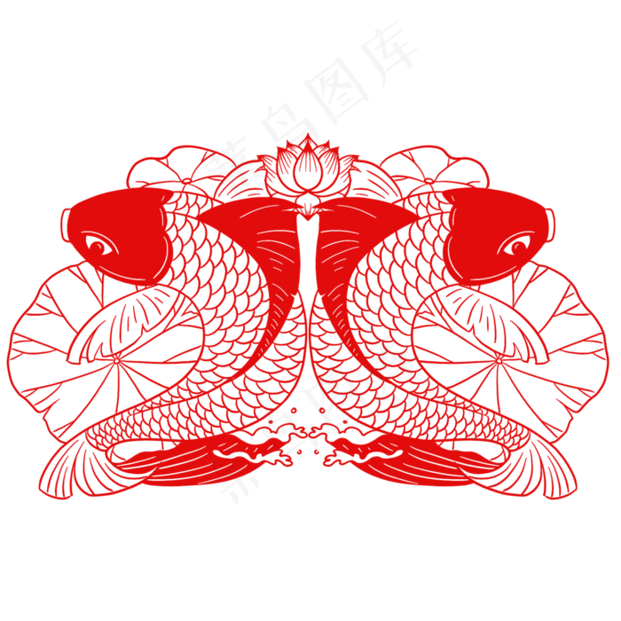 中国风红色剪纸锦鲤