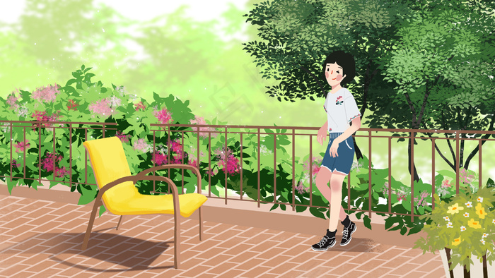 夏天女孩室外赏花(2880*1620px 300 dpi )psd模版下载