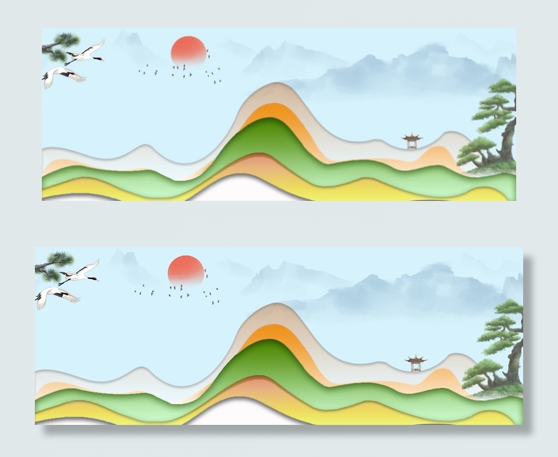 古风抽象彩色渐变山水背景