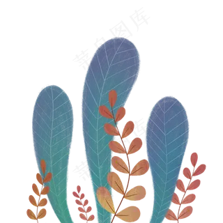 手绘绿色植物绿叶花朵小草,免抠元素