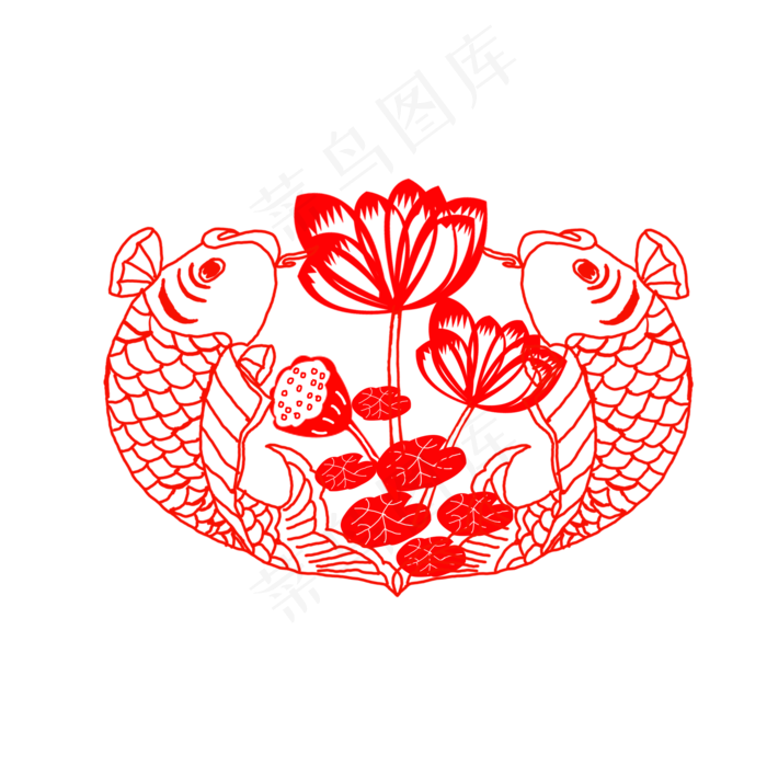 窗花剪纸创意鲤鱼荷花剪纸窗花可(2000X2000(DPI:300))psd模版下载