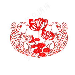 窗花剪纸创意鲤鱼荷花剪纸窗花可