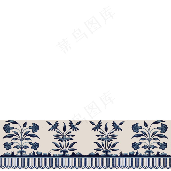 中国素雅青花瓷花卉装饰边框,免抠元素