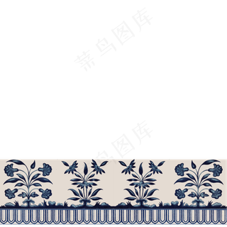中国素雅青花瓷花卉装饰边框,免抠元素