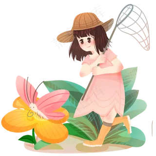 春分捉蝴蝶的小女孩,免抠元素