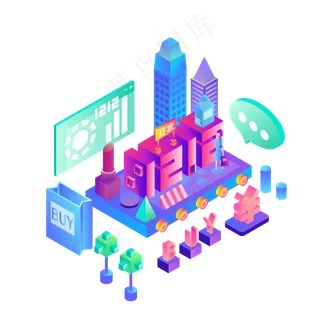 2.5D等距立体电商双十二艺术字场�,免抠元素