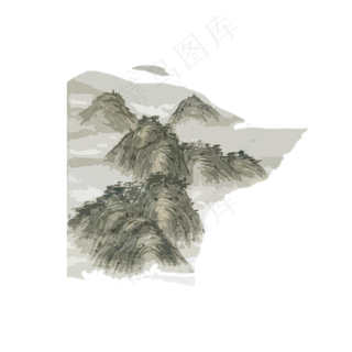 水墨山石国画远山雨雾PNG