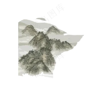 水墨山石国画远山雨雾PNG