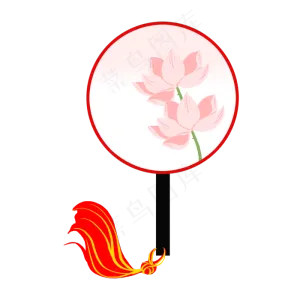 卡通中国风红边荷花团扇,免抠元素