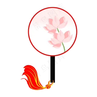 卡通中国风红边荷花团扇,免抠元素 卡通中国风红边荷花团扇,免抠元素