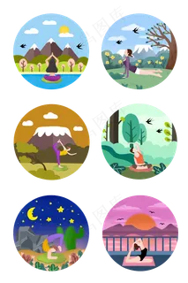 卡通风格卡通女孩运动减肥瑜伽