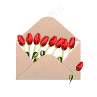38女王节郁金香信封免扣png,免抠元素