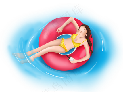 大暑手绘游泳和的女孩