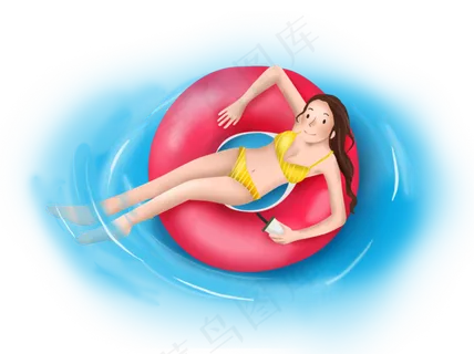 大暑手绘游泳和的女孩