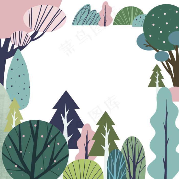 森林装饰边框树林植物PNG(3000X3000(DPI:300))psd模版下载