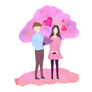 情人节情侣约会送花手绘