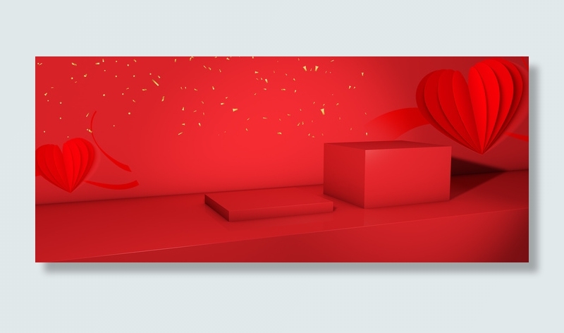 七夕情人节红色大气展台背景海报