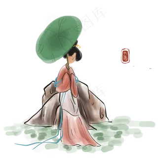 大暑拿荷叶的古代女孩,免抠元素