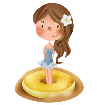 沙滩上游泳圈和少女,免抠元素