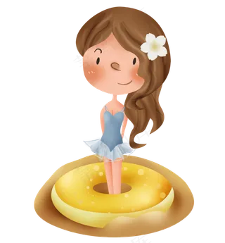 沙滩上游泳圈和少女,免抠元素