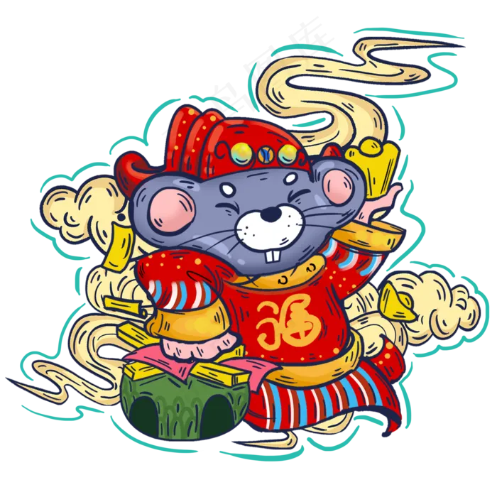 鼠年形象国潮财神爷,免抠元素(2000X2000(DPI:300))psd模版下载