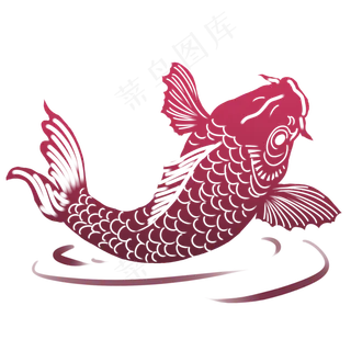 线稿红色水彩风格锦鲤