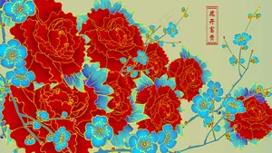 工笔牡丹复古风花环