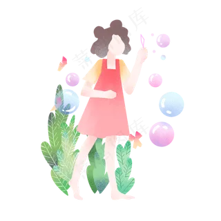 立夏吹泡泡的女孩
