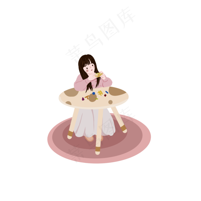 玩积木的小女孩手绘png免抠素材