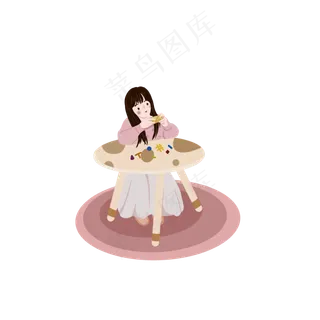 玩积木的小女孩手绘png免抠素材