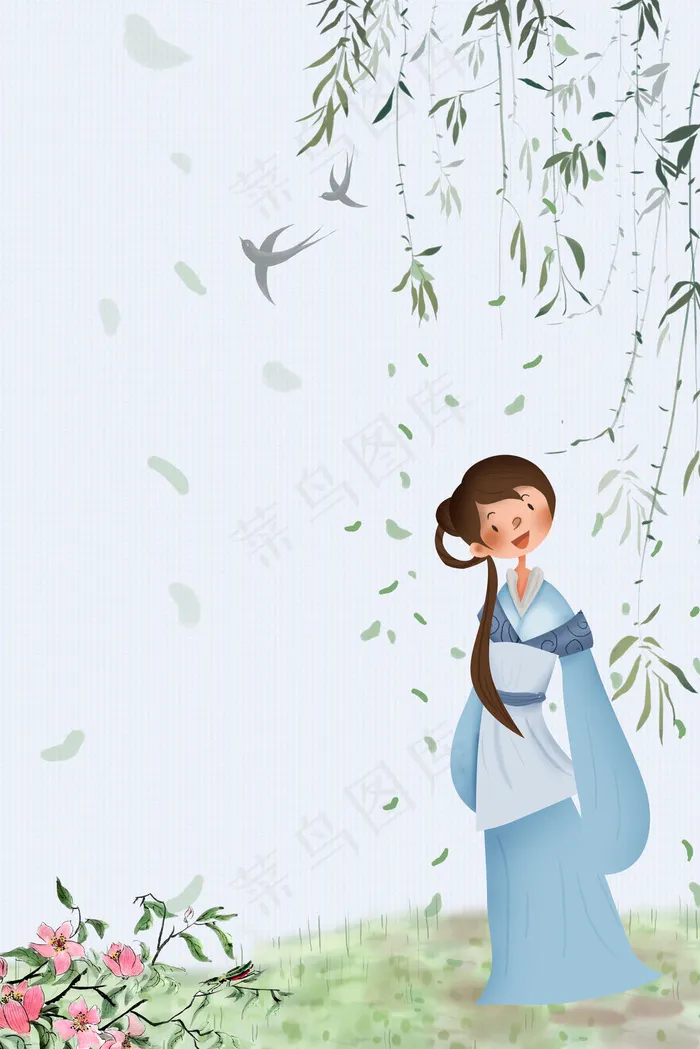 古风踏春的古装少女(3545*5315px 	      )psd模版下载