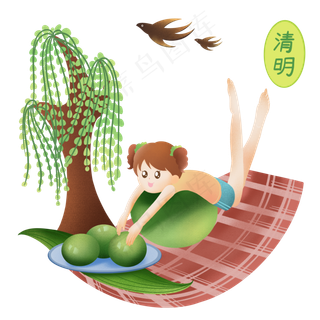 趴在青团的小女孩