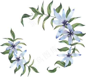 森系小清新水彩手绘绿叶花环