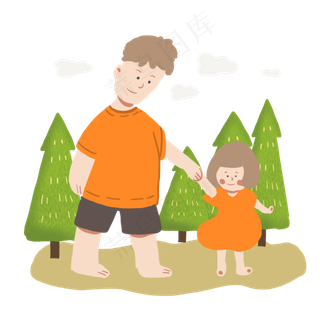 父亲节手绘风父亲牵着女儿的手