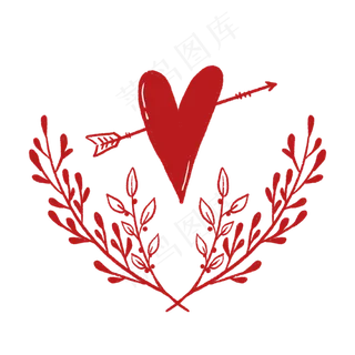 红色文艺藤蔓和爱心PNG免抠素材
