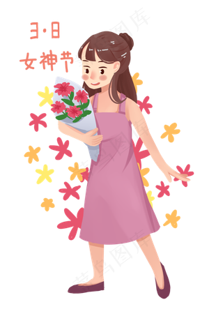 谷雨拿着鲜花的小女孩