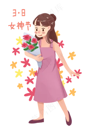 谷雨拿着鲜花的小女孩