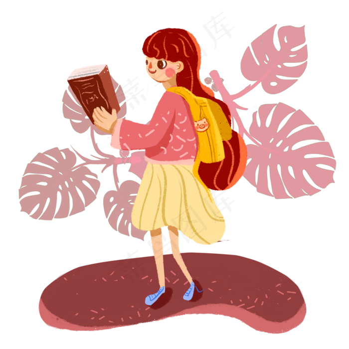 开学季背着书包的小女孩在学习(2000*2000px 300 dpi )psd模版下载