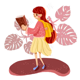 开学季背着书包的小女孩在学习