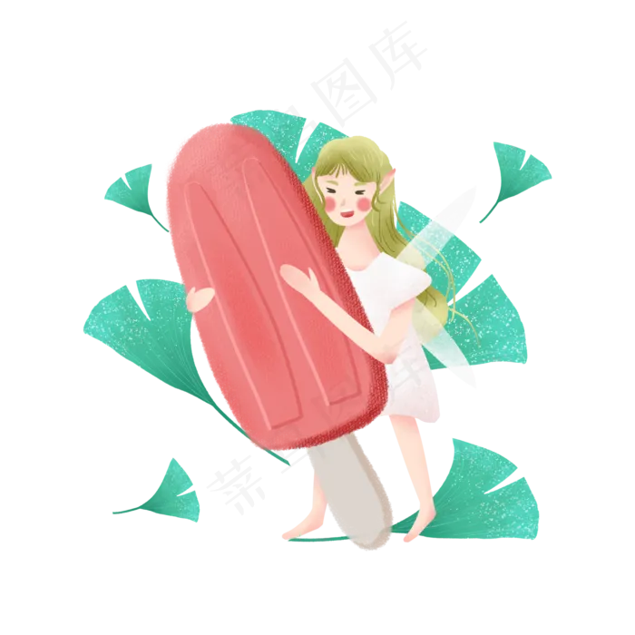 抱着冰棍的小精灵(2000X2000(DPI:300))psd模版下载