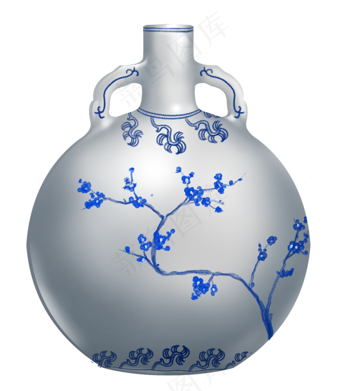 手绘花类青花瓷插画,免抠元素