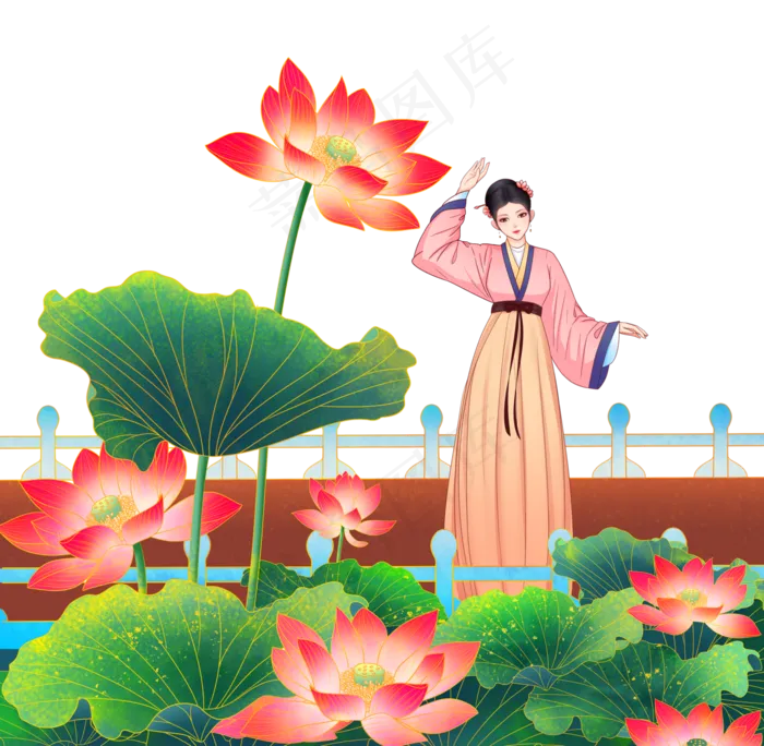 古风夏日荷花(4557X4453(DPI:350))psd模版下载