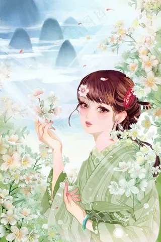 春日花季少女赏花