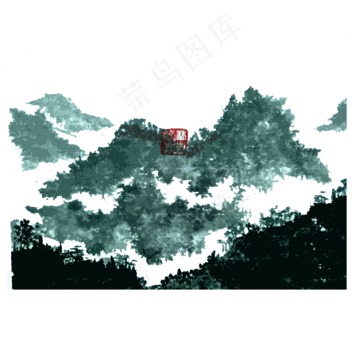 山水青山雨后国画水墨PNG雨雾(4000X4000(DPI:300))psd模版下载