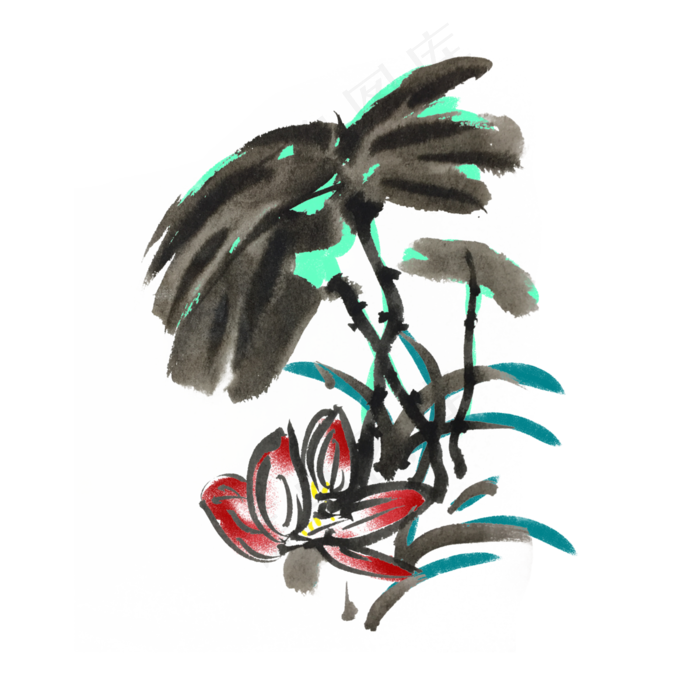 墨迹风夏天荷花手绘插画