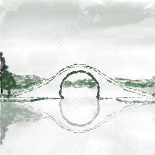 水墨古风山水桥