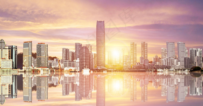 简约城市天际线光效背景