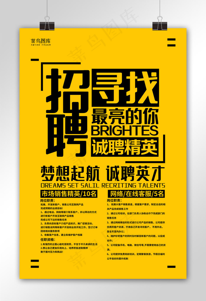 黄色简约招聘海报